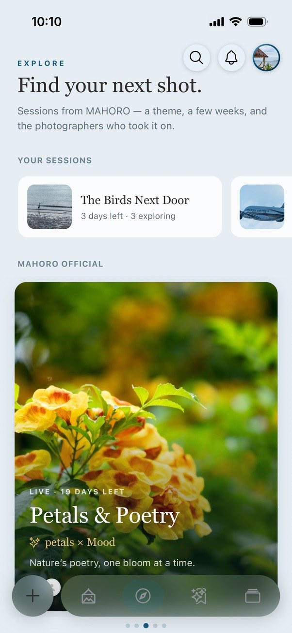 The Explore screen listing Sessions